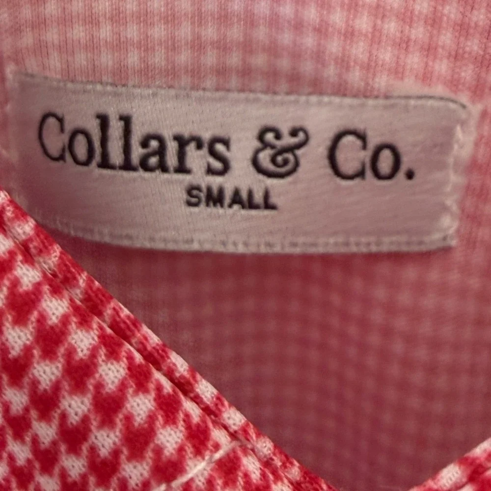 Collars & Co Mens Dress Collar Polo Shirt Red White Houndstooth Small NWT NEW